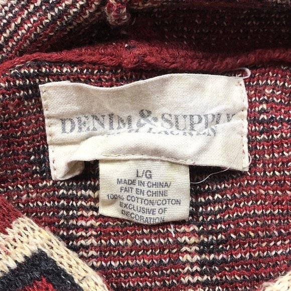 Denim & Supply Ralph Lauren Hooded Cotton Southwestern Cross Red Sweater Large - Picture 4 of 8